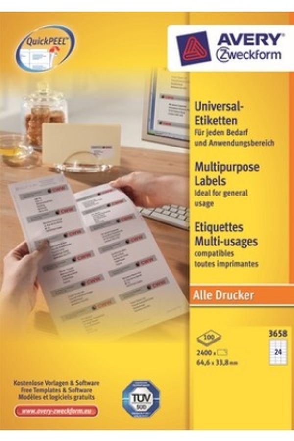 AVERY ZW. Universal-Etikett. 64.6x33.8mm - Image 1