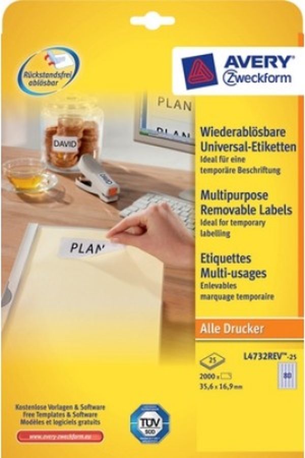 AVERY ZW. Universal-Etikett. 35.6x16.9mm - Image 1