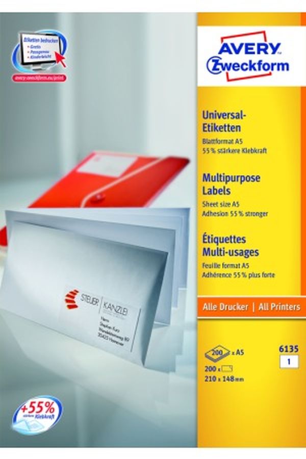 AVERY ZW. Universal Etiketten 210x148mm - Image 1