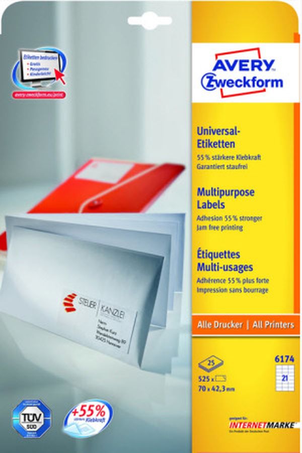 AVERY ZW. Universaletiketten 70x42,3mm - Image 1