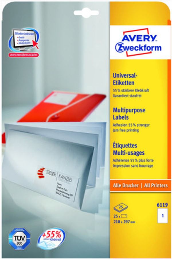 AVERY ZW. Universal-Etikett. 210x297mm - Image 1