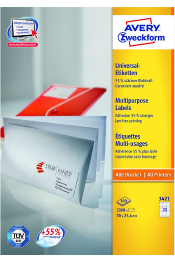 AVERY ZW. Universal-Etiketten 70x25,4mm - Image 1