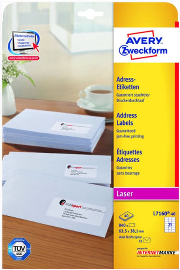 AVERY ZW. Adress-Etiketten 63.5x38.1mm - Image 1