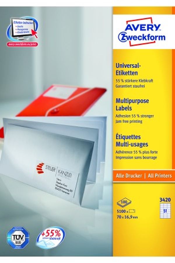 AVERY ZW. Universal-Etikett. 70x16,9mm - Image 1