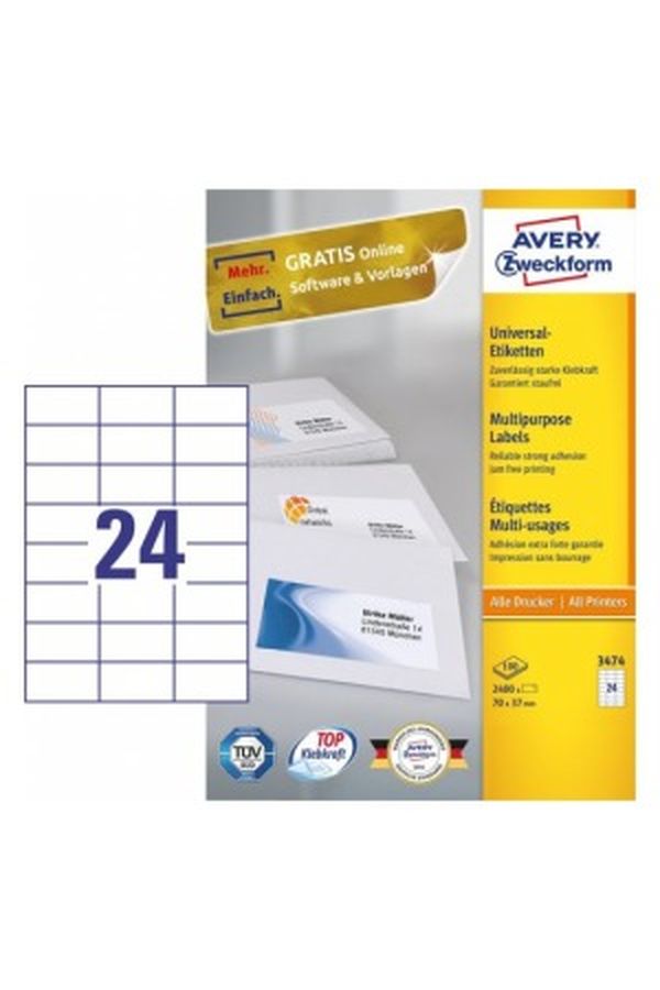 AVERY ZW. Etiketten 70x37mm - Image 1