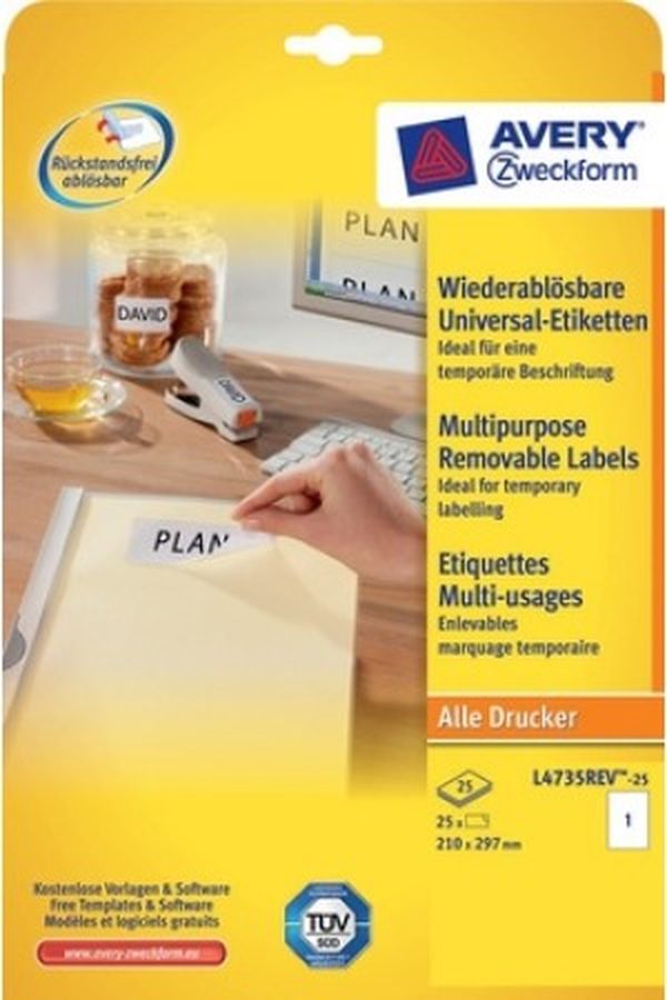 AVERY ZW. Universal-Etiketten 210x297mm - Image 1